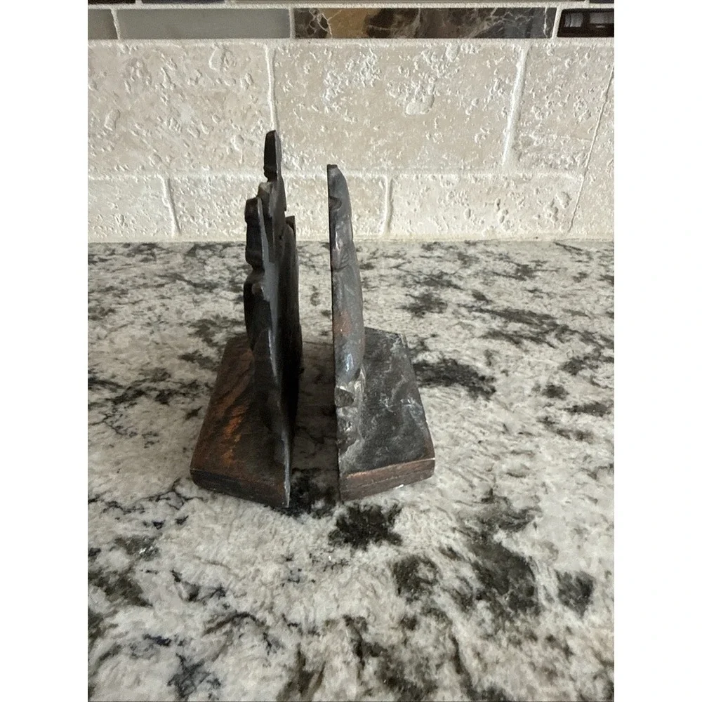 Vintage Cast Iron Sailing Ship Metal Bookends Nautical History